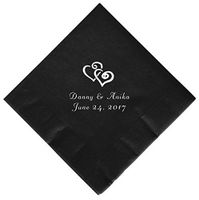 Personalized Cocktail, Beverage or Dessert Napkins - Double Hearts 2 (400)