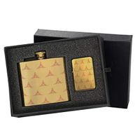 Eiffel Tower Pink - Gold Lighter and Pocket Hip Liquor Flask Survival Camping Gift Box Set