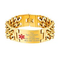Supcare Personalized Engraved Medical ID Men's Thick Link Chain Bracelet Jewelry Stainless Steel 18K Gold Plated, Custom Free Engraving Emergency Medical Alert Symbol Link Chain Bracelet Jewelry