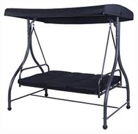 Porch Swing, 3 Seats Cushioned Porch Swing Chair, Black