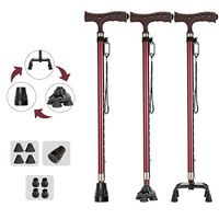Multi-Functional Cane, for Elderly Retractable Crutches, Lightweight Walking Stick Three-Corner Anti-Skid, with Aluminium Camping Hiking Pole