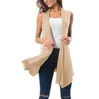 Amlaiworld Women Plus Size Tops Sleeveless Draped Open Front Cardigan Vest Asymmetric Hem Summer Tunic Shirt Khaki