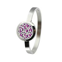 Aromatherapy Essential Oil Diffuser Hollow Smooth Stainless Steel Cloud Floral Pendant 25mm vintage Bangle Bracelet for Perfume