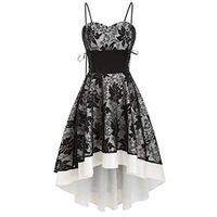Shusuen Women Vintage High Low Hem Cami Bandage Prom Lace Up Club Dress Retro Gothic Party Dress Black