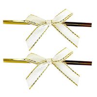 LEFV Twist Tie Bows, 250pcs Ribbon Bowknot for Bakery Cookies Candies Dessert Popcorn Wedding Party Favors Cello Bag Wraping, Beige