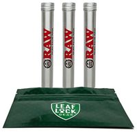 RAW Aluminum Metal Cigar Tube (3 Tubes) with Leaf Lock Gear Smell Proof Pouch