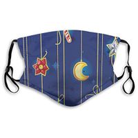 Fashion Comfortable Windproof mask,Cute Celebratory Object On Stripes Star Moon Candy Flower Xmas Theme Illustration,Printed Facial Decorations for Unisex M