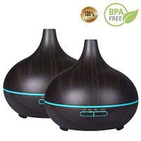 Essential Oils Aromatherapy Diffuser, 300ml Waterless Auto Off Wood Grain Ultrasonic Aroma Cool Mist Humidifier with 7 Colors LED Lights (Diffuser242B-2PACK)