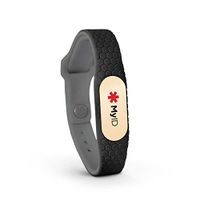 MyID Hive Medical ID - Store Medical Information for Free - Super Comfortable Silicone Material - Perfect for Those with Diabetes, Autism, Etc - Fits Kids & Adults - Gold Pod (Black M/L)