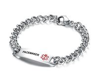 PJ PACEMAKER Stainless Steel Medical Alert Awareness ID Tag Chain Bracelet for Women Men