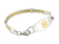 Women's Fashionable Medical Alert Bracelet “Type 2 Diabetes”, Golden Gate Cable, Gold, 8.75