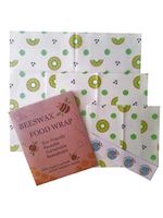 Beeswax food wrap Set of 3 FDA approved Alternative to plastic and tin foil to wrap fresh and cold items (Kiwi) plus biodegradable stickers