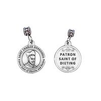Saint Charles Borromeo Patron of Obesity and Dieting Silver Oxidized Medal with Chain and Blessed Prayer Card