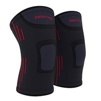 ProFitness Knee Sleeves (One Pair) Knee Support for Joint Pain & Arthritis Pain Relief - Effective Support for Running, Pain Management, Arthritis Pain, Surgery Recovery (Large, Dark Gray/Red)