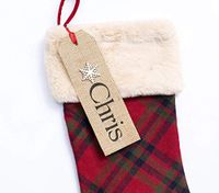 PERSONALIZED STOCKING NAME TAGS / 2.5"x8" Large Rustic Christmas Burlap Name Tags/Stocking Custom Order Personalized/Christmas Gift Tag/Snowflake or Holly Ornament