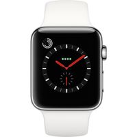 Apple Watch Series 3, 42MM, GPS + Cellular, Stainless Steel Case, Soft White Sport Band  (Renewed)