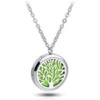 Stainless Steel Diffuser Locket Tree Life Aromatherapy Pendant Set,with 24'' Premium Chain + 5 Thick Pads
