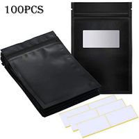 100 Pieces Smell Proof Bags Foil Pouch Bags Flat Ziplock Bag and 100 Pieces Label Stickers for Daily Life Party Supplies