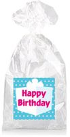 Blue and Pink Present Happy Birthday Party Favor Bags with Ties - 12pack