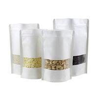 5.5"x7.8" Reusable White Kraft Paper Bags Zip Lock Sealing Stand-up Pouches with Notch and Transparent Window,Pack of 50