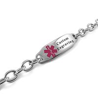 My Identity Doctor - Custom Engraved Women's Medical Bracelet, 6mm Steel O-Link - Purple - Wrist Size 8.5 Inch