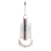 Upgraded Ultrasonic- Wave Rechargeable Electric Toothbrush - w/ 3 brush mode, UV Light, 2 min timer, 2 Oral Brush Heads, Charging Dock Holder - For Kids, Teens, Adults - Pyle Health PHLTBS51WT (White)