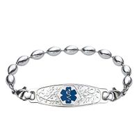Divoti Custom Engraved Medical Alert Bracelets for Women, Stainless Steel Medical Bracelet, Medical ID Bracelet w/Free Engraving – Beautiful Olive Tag w/Rice Bead-Deep Blue-6.0"