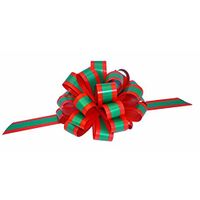 Red Green Striped Christmas Bows - 8" Wide, Set of 6, Xmas Pull Bows for Presents, Gift Baskets, Wreath, Swag, Garland, Winter Holiday Decor, Classroom, Office, Decoration