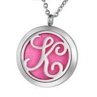 VALYRIA Monogram K Aromatherapy Essential Oil Diffuser Necklace-Stainless Steel Letter Locket Pendant with 11 Refill Pads