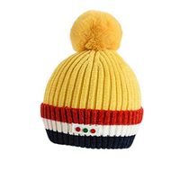 Fheaven (TM) Kids Baby Girl Boy Hairy Ball Warm Winter Fur Ball Knitted Wool Hemming Hat (Yellow)