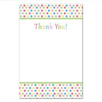 30 Blank Thank You Cards Pink Green Blue Yellow Polka Sprinkle Design Baby Shower Birthday Party + 30 White Envelopes