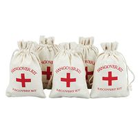 Fivejorya 12pcs Wedding Party Candy Favor Bags 4'' x 6'' RED GLITTER CROSS Bachelorette Hangover Kit Bags Recovery Kit Bags Survival Kit Bags Cotton Muslin Drawstring Gift Bags