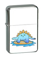 Hat Shark Stegosaurus Dinosaur Surfing on Surf Board The Ocean Fun Cute Vector KGM Thunderbird Vintage Lighter - High Polish Chrome Finish