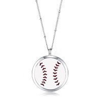 MESINYA 30mm Essential Oil Diffuser Necklace Aroma Locket Pendant With 30'' Ball Station Chain&Pads (Baseball 30mm)