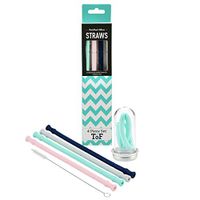 Luxe Reusable Silicone Drinking Straws – portable and eco-friendly drinking straws in 4 stylish colors with cleaning brush and FREE travel case