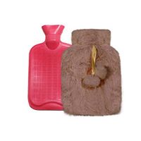 Hot Water Bottle with Fleece Cover,Premium Rubber Hot Water Bag With Faux Fur Plush Cute Cover,Hot Water Pouch for Cold Weather,Great for Hands Warming, Pain Relief, Hot Compress, Heat Therapy (Khaki)