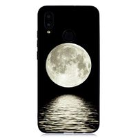 Ostop Black Silicone Case for Huawei Honor 10 Lite/Huawei P Smart 2019,Soft TPU Ultra Thin Slim Lightweight Matte Case with Creative Pattern Flexible Rubber Gel Shockproof Protective Cover,Moon