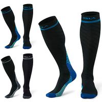 TSLA Compression Socks Men & Women Graduated 20-30 mmHg Travel Medical Varicose Pregnancy Swelling, 3pairs(mzs93) - Grey & Pink & Pink, S-M [Women 5.5-8.5_Men 5-9]