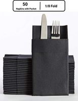 Black Dinner Napkins Cloth Like with Built-in Flatware Pocket, Linen-Feel Absorbent Disposable Paper Hand Napkins for Kitchen, Bathroom, Parties, Weddings, Dinners or Events, 16x16 inches, Pack of 50