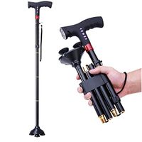 Smart Walking Stick Crutches Cane LED Light Security Alarm Foldable Portable Lightweight Adjustable 10 Height Adjustment Aluminum Alloy Aid for The Elderly Men Women