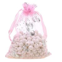 100pcs Organza Wedding Party Gift Bags Butterfly Drawstring Pouches Jewelry Gift Bags Christmas Party Gift Favor Bags (4"x6", Pink)