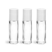10 ml (1/3 oz) Clear Roll on Bottle w/Ball & White Caps - Set of 3