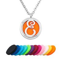 Third Time Charm E Letter Monogram Initial Necklace Aromatherapy Essential Oil Diffuser Necklaces Pendant,12 Refill Pads