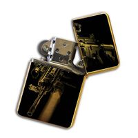 Gold Flip Top Refillable Windproof Lighter - Assault Rifle Gun Lighter Gold