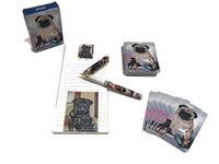 Love My Dog! Gift Set - 4 Piece Bundle- One Custom Fine Art Writing Pen, One Matching Magnetic List Pad, One Matching Decorative Magnet, One Matching Deck Playing Cards (Pug Black)