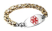 JF.JEWELRY Two-Tone Figaro Stainless Steel Link Medical Alert ID Bracelet for Men and Women,7.3 Inch