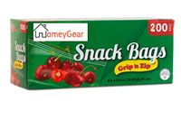 HomeyGear Grip N Zip Disposable Resealable Plastic Snack Zipper Bags 200 Ct Premium Quality Seal for Home School Office Travel