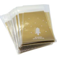7x10cm Christmas Tree Merry Christmas Cookie Candy Party Gift Bags with Self-Adhesive, Pack of 95 (Gold)