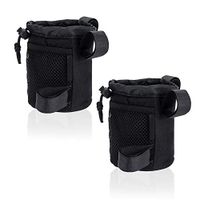 (2 Pack) Rollator Drink Cup Holder, 3-Straps Wheelchair Water Bottle Holder with Mesh Pockets Universal for Walker Stroller Bike