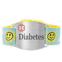 StickyJ USA Pre-Engraved Diabetes Medical Bracelet with Sunny Skies Themed Strap